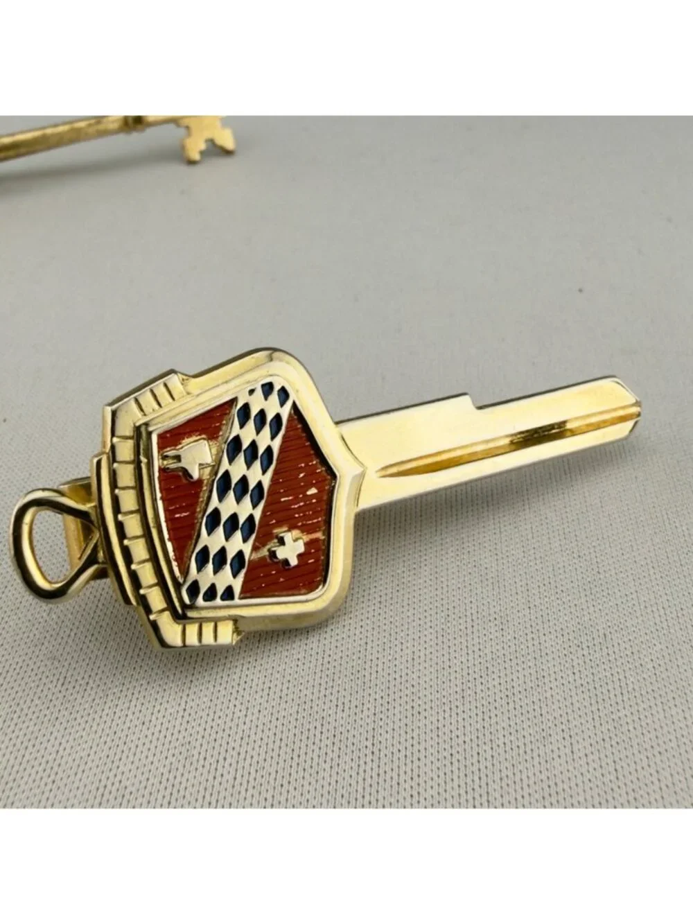Vintage Gold Tone Key Themed Tie Clips Set Of 3 Skeleton Red Enamel